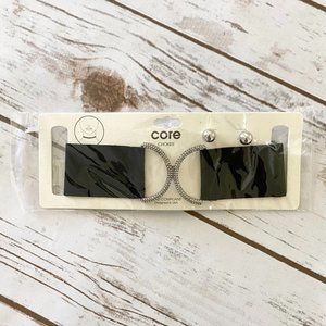 New Core Women's Black Wide Band Choker Necklace and Earrings Set Faux Suede